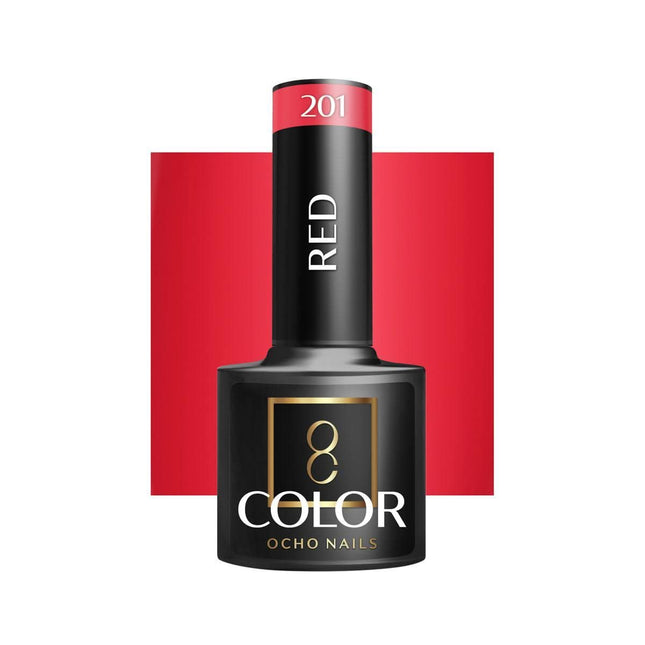 OCHO NAILS hibridinis nagų lakas RED 201 5g – intensyviai raudona spalva manikiūrui, išsilaiko iki 3 savaičių