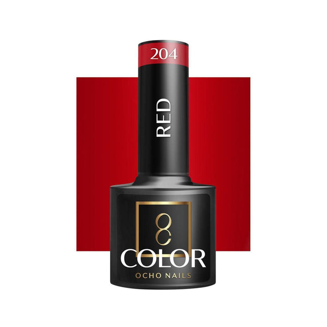 OCHO NAILS hibridinis nagų lakas RED 204 5g – raudonas hibridinis lakas profesionaliam manikiūrui ir pedikiūrui