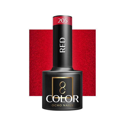 OCHO NAILS hibridinis nagų lakas RED 205 5g – intensyvios raudonos spalvos manikiūro ir pedikiūro lakas