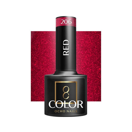 OCHO NAILS hibridinis nagų lakas RED 206 5g – ryškus raudonas manikiūro lakas profesionaliam salonui
