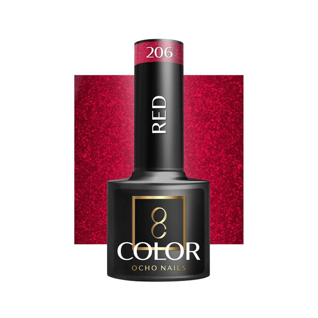 OCHO NAILS hibridinis nagų lakas RED 206 5g – ryškus raudonas manikiūro lakas profesionaliam salonui