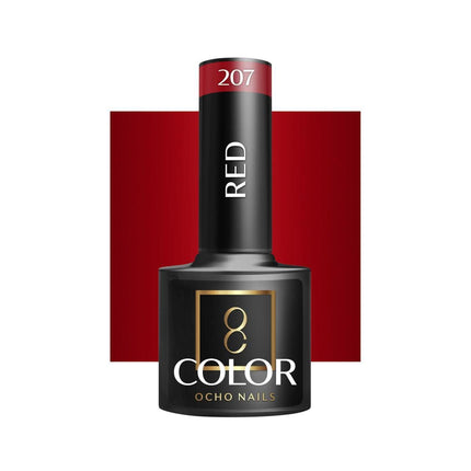 OCHO NAILS hibridinis nagų lakas RED 207 5g – intensyviai raudonas atspalvis profesionaliam manikiūrui ir pedikiūrui