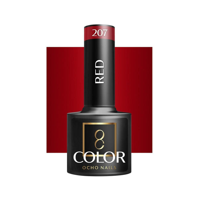 OCHO NAILS hibridinis nagų lakas RED 207 5g – intensyviai raudonas atspalvis profesionaliam manikiūrui ir pedikiūrui