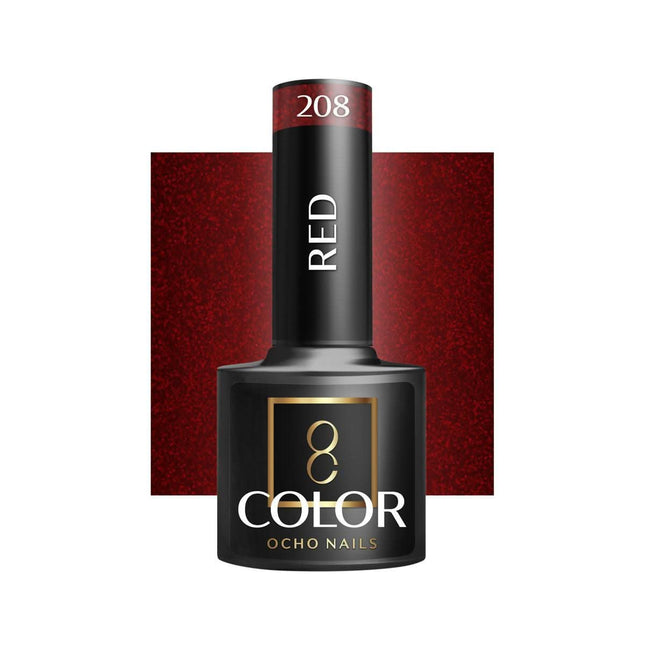 OCHO NAILS hibridinis nagų lakas RED 208 5g – raudonas lakas manikiūrui ir pedikiūrui profesionaliam salonui