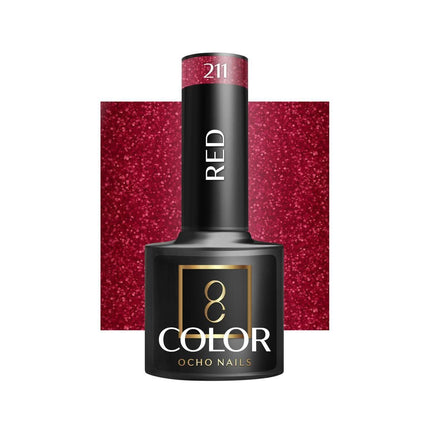 OCHO NAILS hibridinis nagų lakas RED 211 5g – intensyviai raudonas lakas profesionaliam manikiūrui