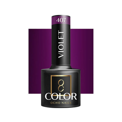 OCHO NAILS hibridinis nagų lakas VIOLET 407 5g – violetinė spalva manikiūrui, greitas kietinimas, ilgalaikis patvarumas