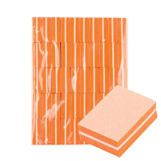 OCHO NAILS Mini oranžinis poliruoklis 50 vnt. – dvipusis 100/180 manikiūro pedikiūro įrankis nagų apdailai