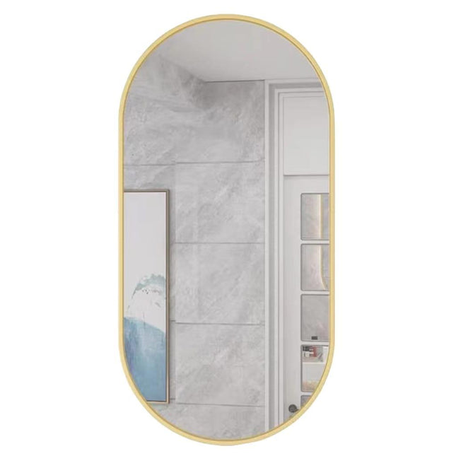 Hurtmeblowy ovalus veidrodis auksiniu rėmu 80x40cm – elegantiškas sprendimas grožio salonui