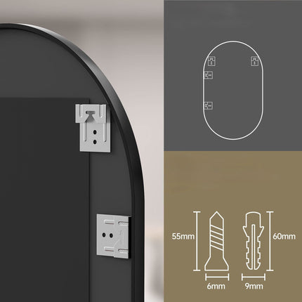 Ovalus veidrodis juodu rėmu 100x50cm – optimalus dydis kirpėjo klientų aptarnavimo zonai