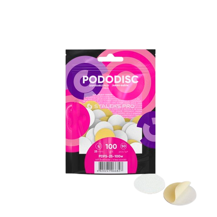 Staleks PODODISC L EXPERT vienkartinės baltos pedikiūro dildės #100, 50vnt – profesionaliam pėdų priežiūros diskui