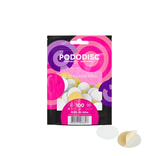 Staleks PODODISC L EXPERT vienkartinės baltos pedikiūro dildės #100, 50vnt – profesionaliam pėdų priežiūros diskui