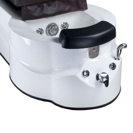 BS pedikiūro salonų kėdė BR-3820D su pėdų vonele ir masažu – ergonomiška ruda odinė konstrukcija