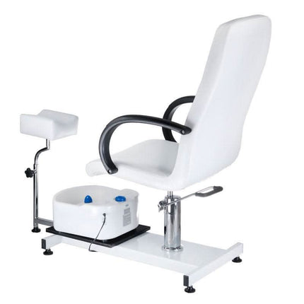 BS BW-100 balta pedikiūro kėdė su integruota pėdų vonele profesionaliam grožio salonui