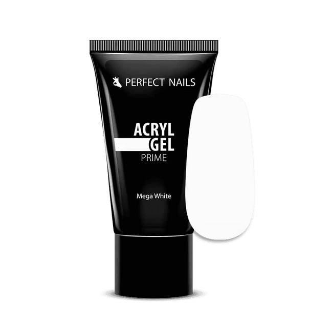Perfect Nails akrigelis Mega White 30g – profesionalus baltas akrigelis nagų modeliavimui ir stiprinimui