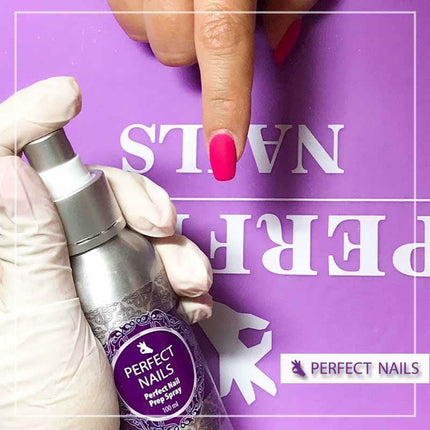 Perfect Nails priešbazinis purškiklis manikiūro salonams – 100 ml talpa, užtikrina ilgalaikį dengimo sukibimą su nagų paviršiumi