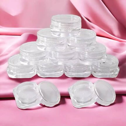 Skaidrūs 3 ml plastikiniai indeliai manikiūro dekoracijų laikymui – 50 vnt BeautyKit pakuotė