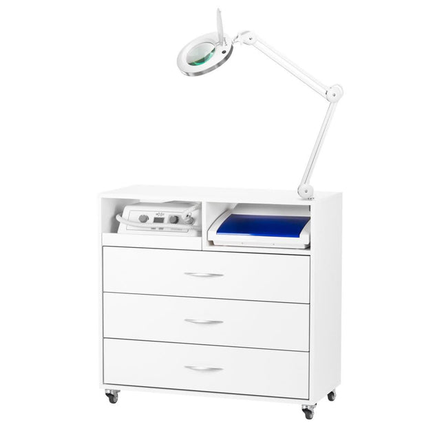 BeautyKit Podologijos vežimėlio Y-200 rinkinys – mobilus vežimėlis, nagų freza, didinamoji lempa ir UV-C sterilizatorius