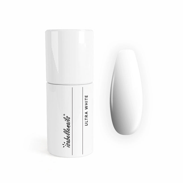 Isabellenails hibridinis nagų lakas Ultra White 7ml – profesionalus baltas gel lako atspalvis manikiūro salonams