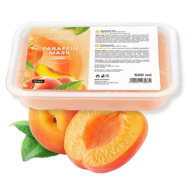 Isabelle parafinas peach 500 ml – profesionalus persikų kvapo parafino vaškas manikiūro ir pedikiūro procedūroms salonuose