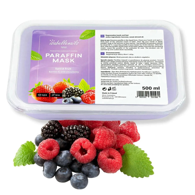 Isabelle parafinas Forest Fruit 500ml – profesionalus rankų ir pėdų minkštinimo parafinas su miškų uogų aromatu manikiūrui ir pedikiūrui