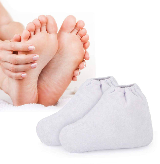 BeautyKit baltos frotinės kojinės parafino procedūroms pedikiūro salonui, 1 pora