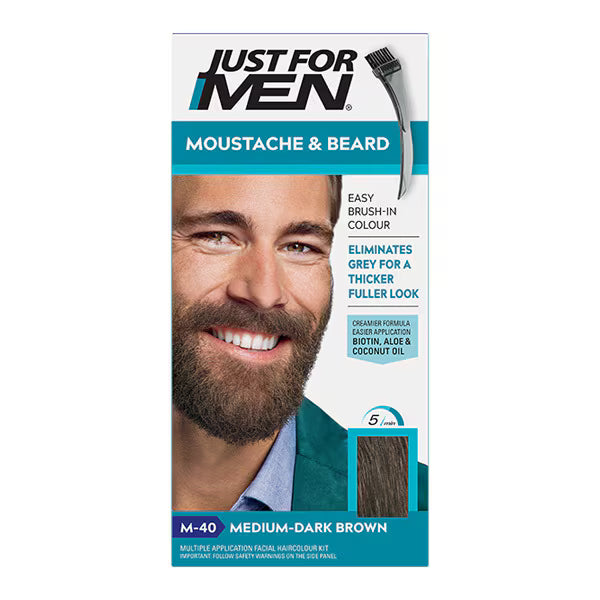 Just For Men M-40 tamsiai rudi ūsų ir barzdos dažai vyrams, profesionali 28.4g formulė