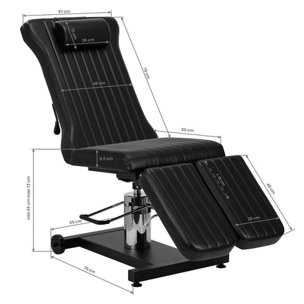 PRO INK 611 juoda tatuiruočių kėdė ergonomiška meistrui kelių valandų darbui