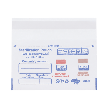 PRO STERIL sterilizavimo vokai su vidiniais indikatoriais, 60x100 mm., 100 vnt., balti - Beauty Kit