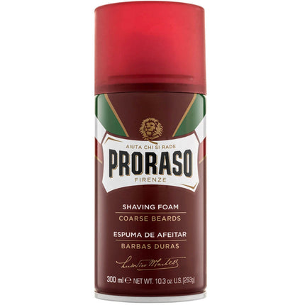 PRORASO RED odą minkštinančios skutimosi putos 300ml – profesionali priemonė kirpykloms jautriai ir storoje odai