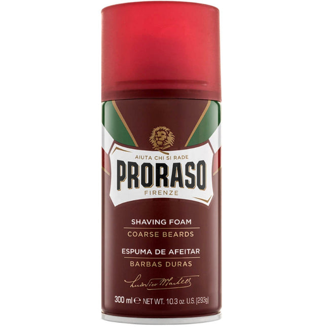 PRORASO RED odą minkštinančios skutimosi putos 300ml – profesionali priemonė kirpykloms jautriai ir storoje odai