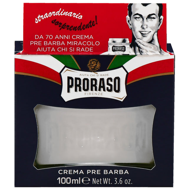 PRORASO Blue Line drėkinantis skutimosi kremas 100ml – profesionali priešskyutimosi oda minkštinanti priemonė barber salonams