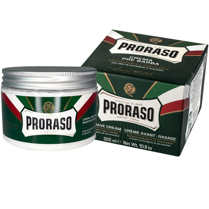 PRORASO Green Line gaivinantis skutimosi kremas su eukaliptu 300ml – profesionali odos paruošimo priemonė barberių salonams