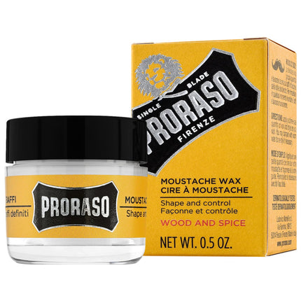 Proraso Wood & Spice Mustache Wax profesionalus ūsų vaškas vyriškam salonui 15ml