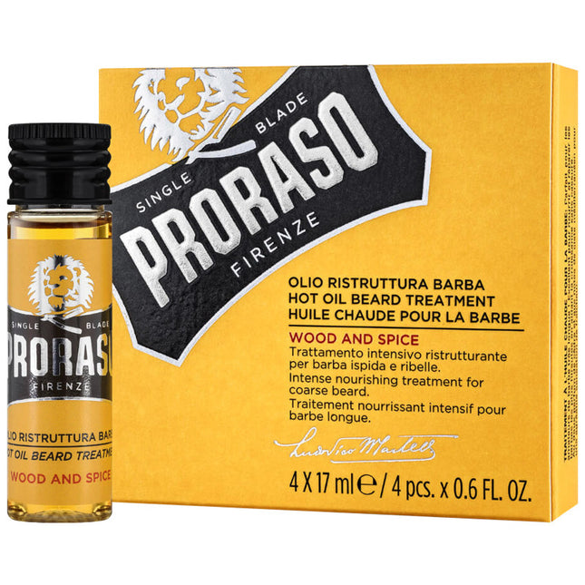 Proraso Wood & Spice Oil karštas barzdos aliejus profesionaliai barzdos priežiūrai salone 4x17ml