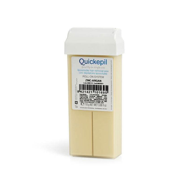 QUICKEPIL depiliacijos vaško kasetė ZINC-ARGAN 110g – roll-on volelis profesionaliam salono naudojimui