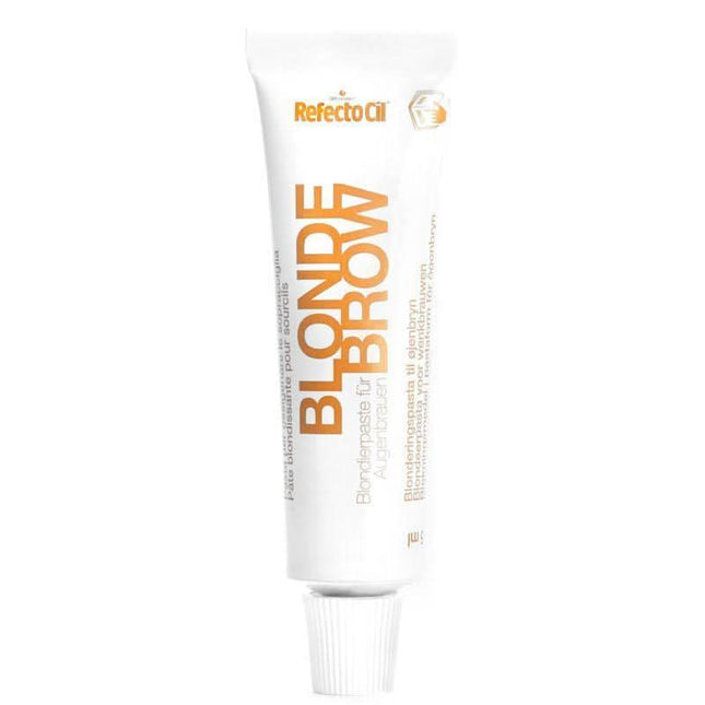 Eyebrow bleaching paste tube for blonde brows, beauty product on white background