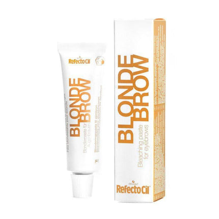 Blonde Brow eyebrow bleaching paste in a white tube with matching product box