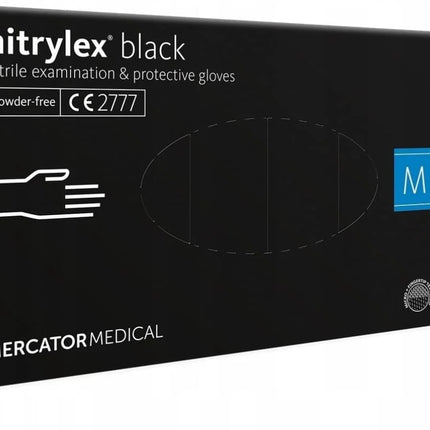 Vienreizlietojamie nitrila cimdi MERCATOR Nitrylex Black, S izmērs, melni, bez pūdera, 100 gab.