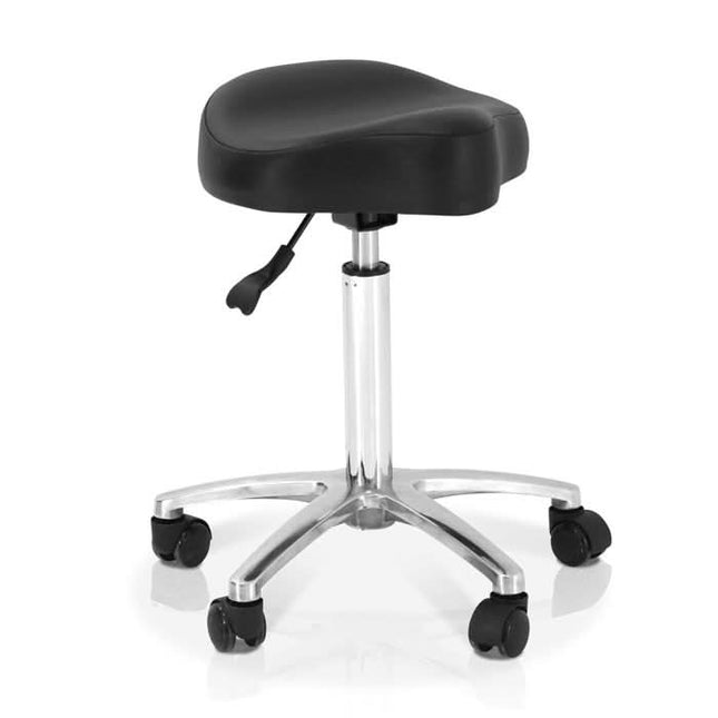 REM Mustang juoda meistro kėdutė – ergonomiška sėdėjimo vieta kirpykloms ir grožio salonams