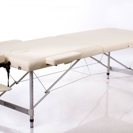RESTPRO ALU 2 (L) CREAM nešiojamas masažo stalas – profesionali kreminė kušetė salonams
