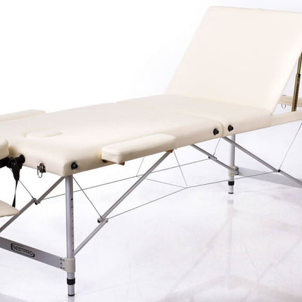RESTPRO ALU 3 sulankstomas masažo stalas kreminės spalvos – profesionali kušetė salonui