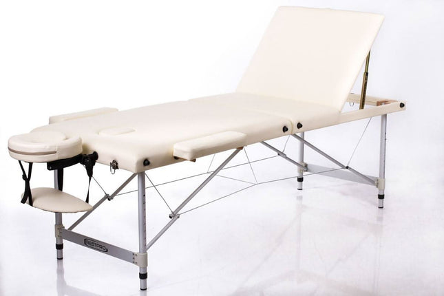 RESTPRO ALU 3 sulankstomas masažo stalas kreminės spalvos – profesionali kušetė salonui