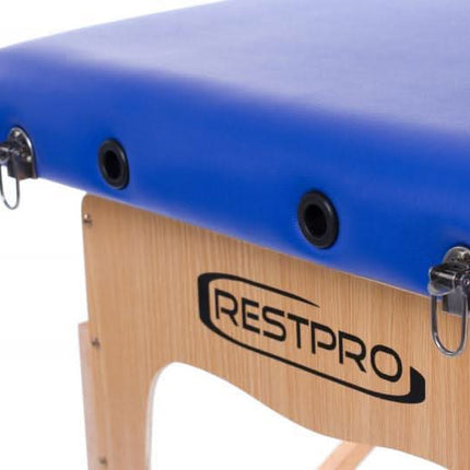 Lengvai transportuojamas RESTPRO Classic-2 masažo stalas mėlynas tinkamiausias mobiliam kosmetologui