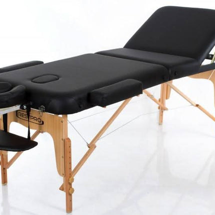 RESTPRO VIP 3 juodas profesionalus masažinis stalas-gultas kosmetologijos salonams ir SPA centramsams