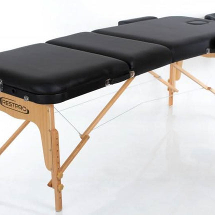 Juoda kosmetologinė kušetė RESTPRO VIP 3 su reguliuojamu atloš reguliavimo mechanizmu