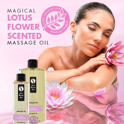 250 ml profesionalus Sara Beauty Spa LOTUS aliejus – idealus rankų, nugaros ir viso kūno masažui salone