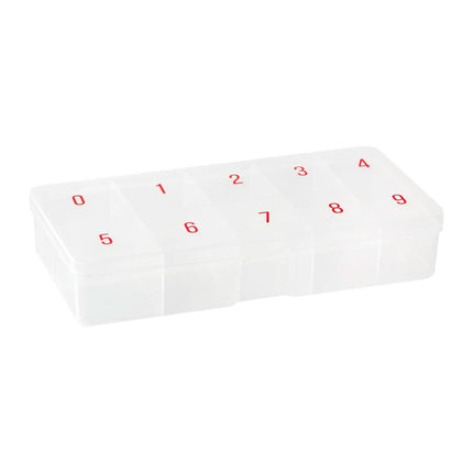 BeautyKit C45 smulkių produktų organizavimo konteineris manikiūro specialistams – 10 sunumeruotų skyrių, permatomas plastikas