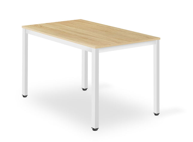 Hurtmeblowy TESSA 120x60cm darbo stalas ąžuolo spalvos stalviršiu ir baltomis kojomis grožio salonui