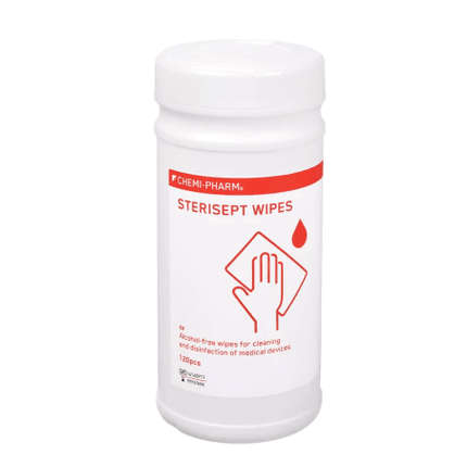 STERISEPT WIPES dezinfekcinės instrumentų, prietaisų ir paviršių servetėlės be alkoholio, 100 vnt - Beauty Kit