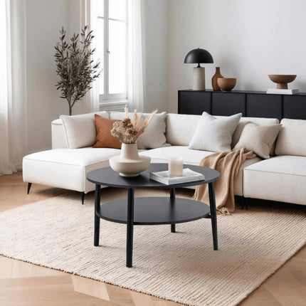 Juodas PAULO MAX kavos staliukas 80 cm – modernaus dizaino laukiamojo baldas kirpyklai